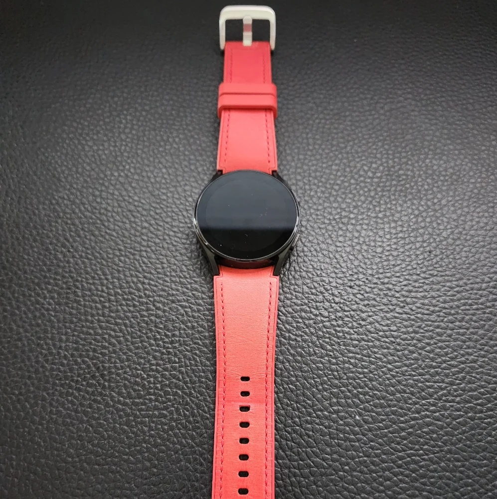 COPY - Samsung Galaxy watch 4 40mm with red leather strap.